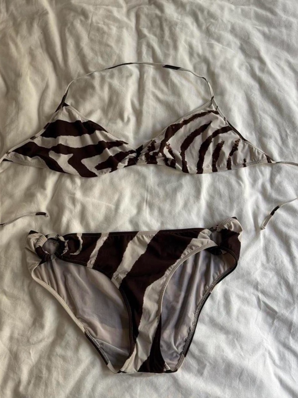 Dolce and Gabbana Brown and Cream Zebra Print Bikini Set
